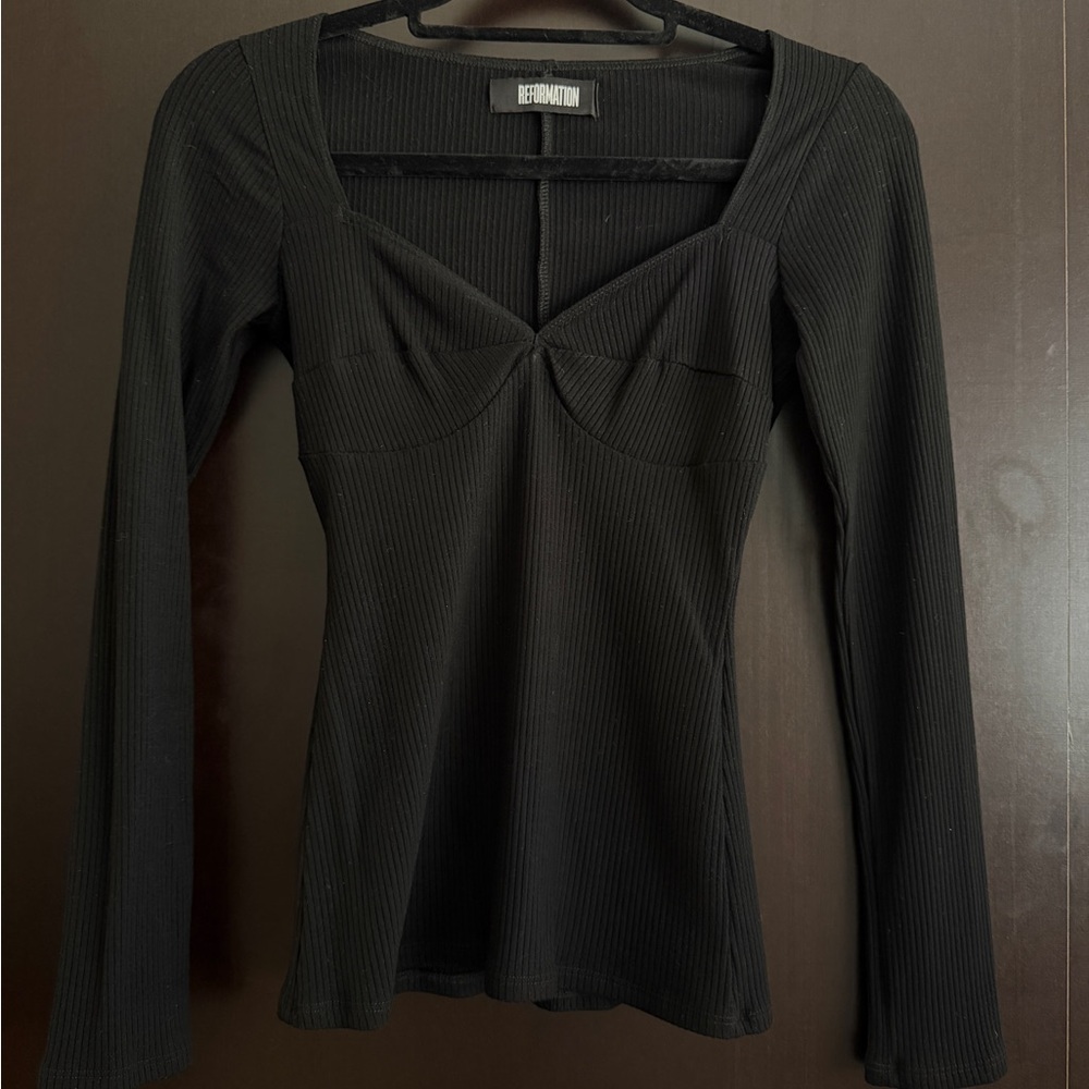 Reformation Black Square Neck Ribbed top